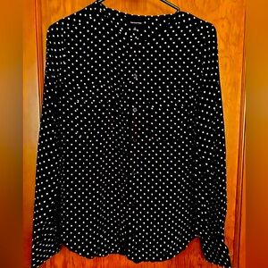 Who What Wear black longsleeve buttonup blouse. Black with white polkadots. Sml